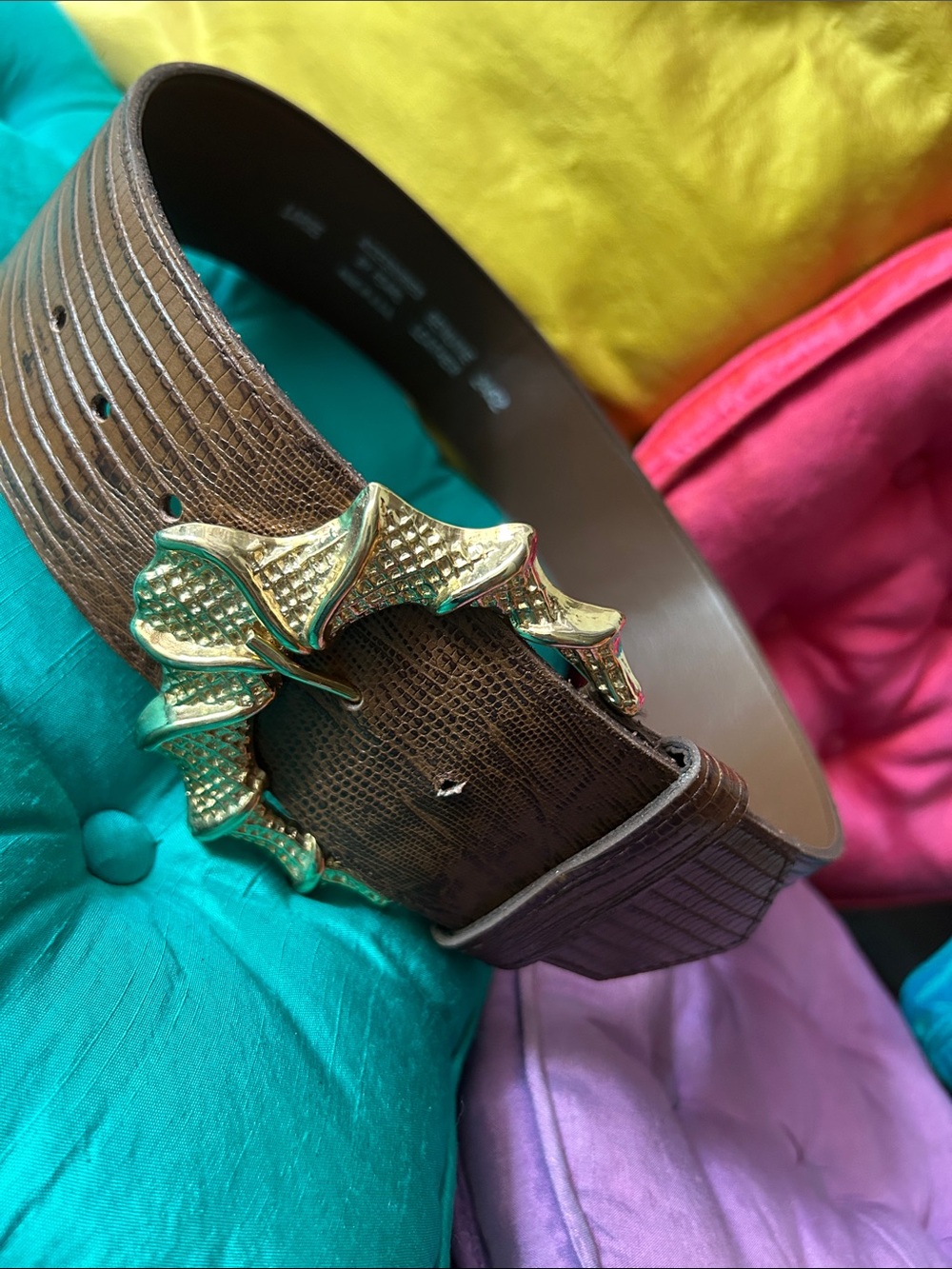 Brown Leather Belt with Gold Dragon Buckle
